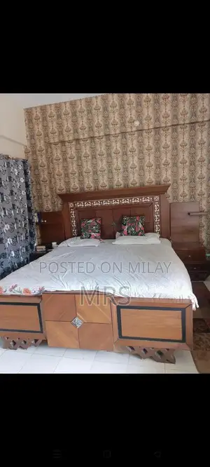 Photo - Wooden Bed Frame with Two Side Tables