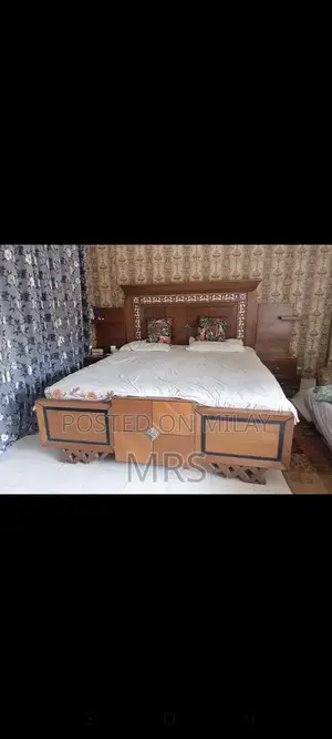 Wooden Bed Frame with Two Side Tables