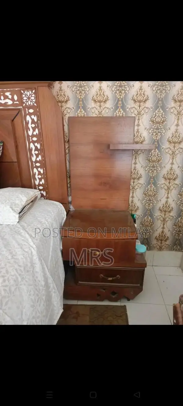 Wooden Bed Frame with Two Side Tables