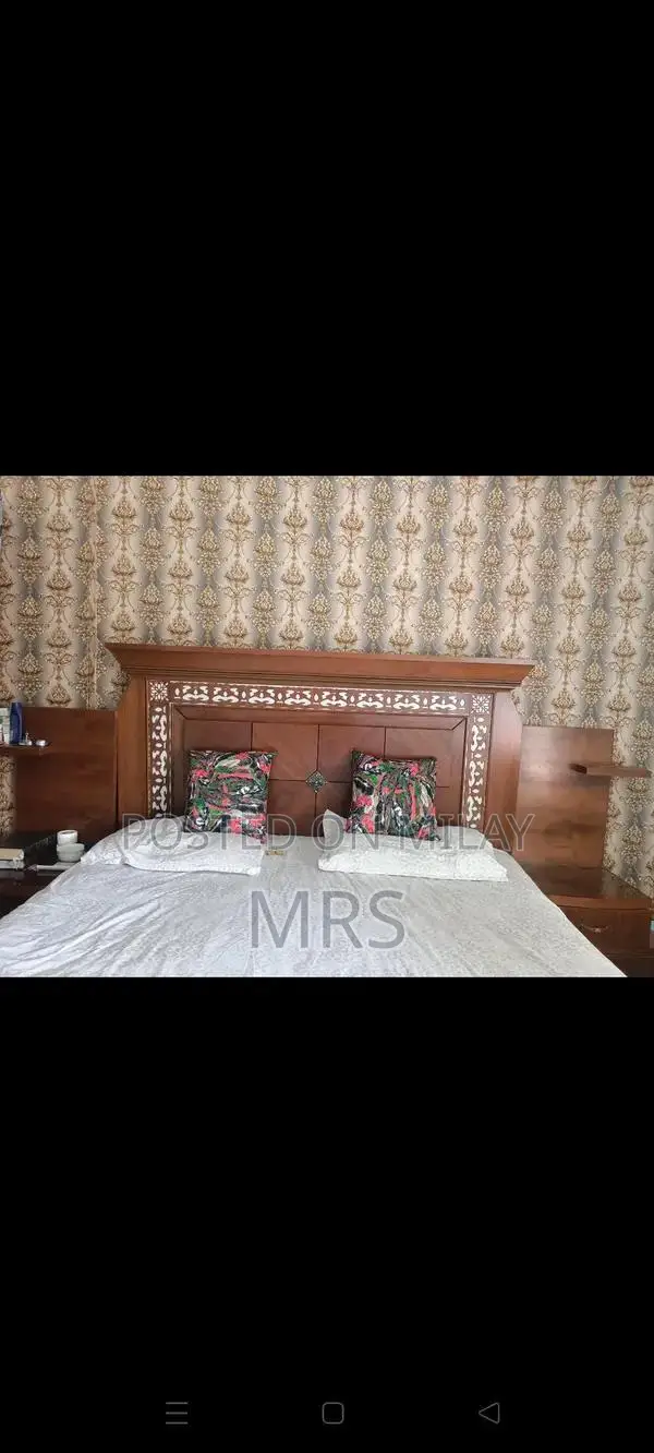 Wooden Bed Frame with Two Side Tables