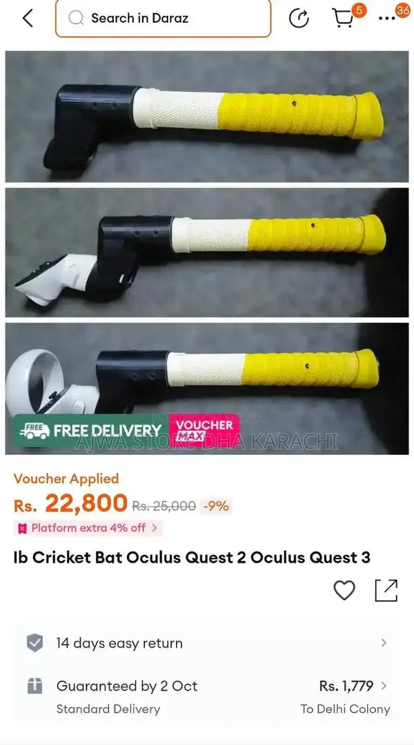 VR Cricket Bat Attachment for Meta Quest Controllers