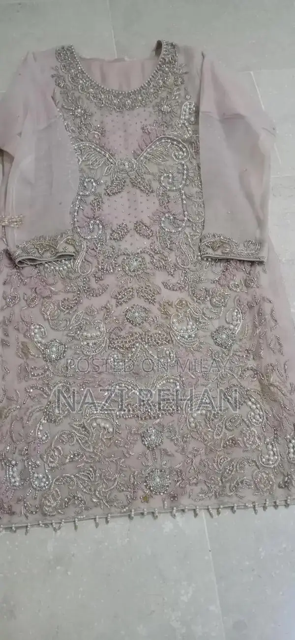 Elegant Ready-to-Wear Dress with Shiny Beads and Pearl Embellishments