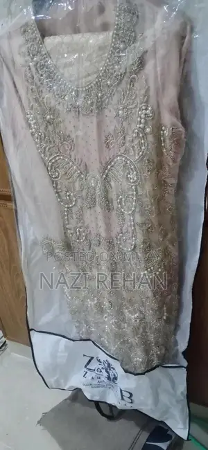 Elegant Ready-to-Wear Dress with Shiny Beads and Pearl Embellishments