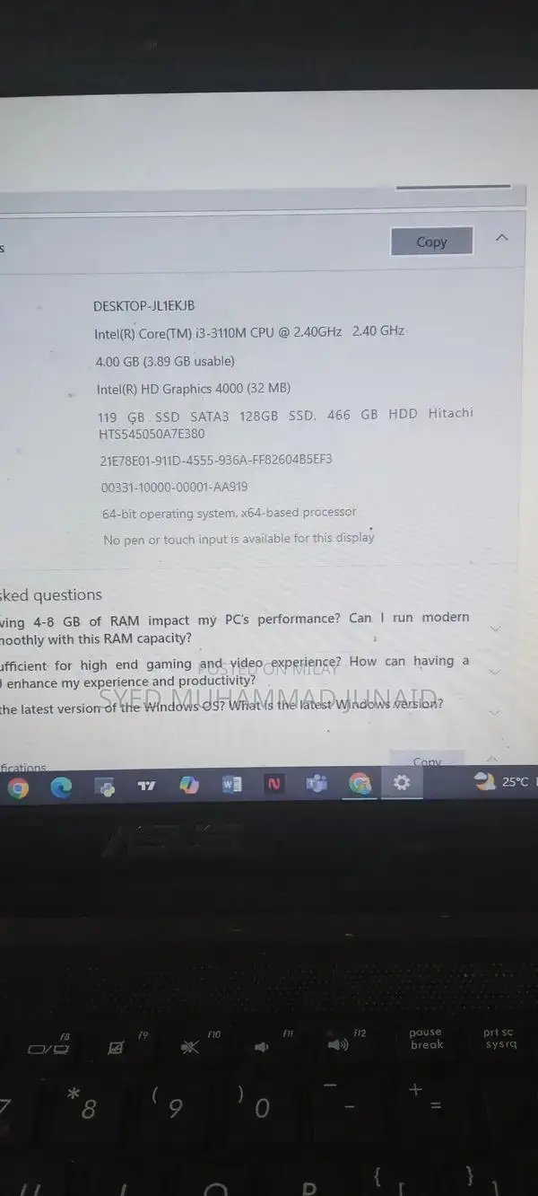 ASUS Core i3 Laptop with SSD and HDD Storage