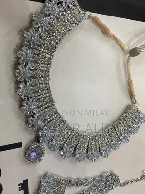 Elegant Ice Blue Organza Bridal Walima Dress with Embroidery