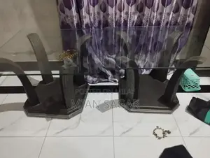 Photo - Glass Side Table Set with Metal Center Table Frame