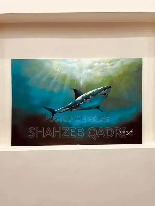 Blue Underwater Shark Acrylic Painting on Canvas