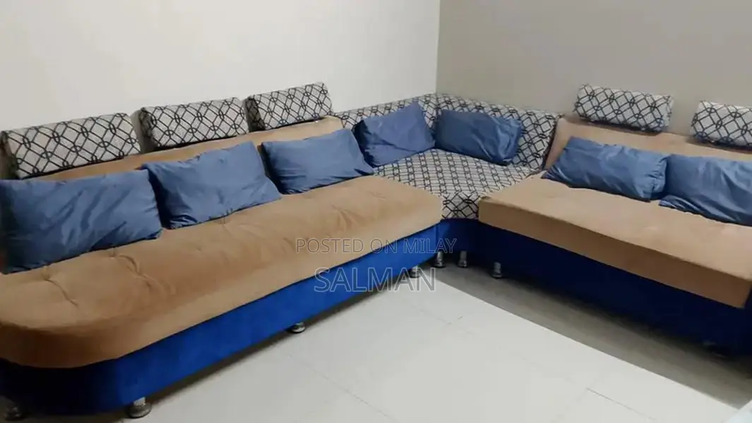 L-Shaped 7-Seater Sectional Sofa with Decorative Pillows