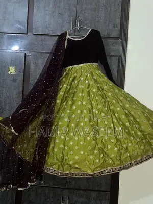 Green Maroon Party Wear Frock with Golden Embroidery and Dupatta