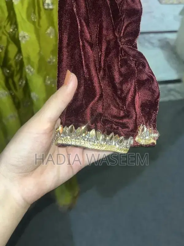 Green Maroon Party Wear Frock with Golden Embroidery and Dupatta