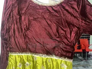 Green Maroon Party Wear Frock with Golden Embroidery and Dupatta