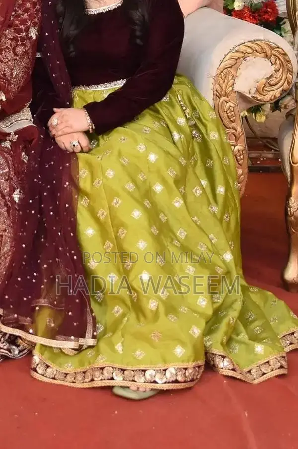 Green Maroon Party Wear Frock with Golden Embroidery and Dupatta