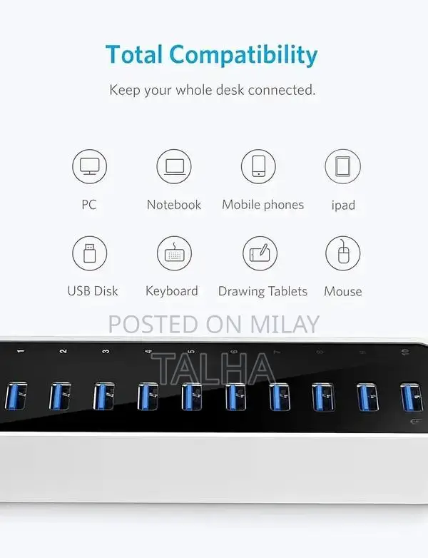 10-Port USB 3.0 High-Speed Data Transfer Hub
