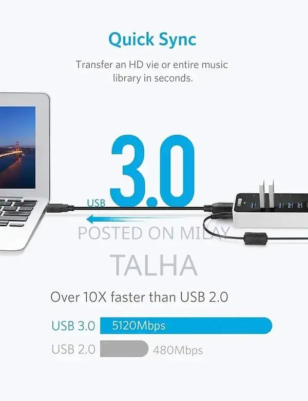 10-Port USB 3.0 High-Speed Data Transfer Hub
