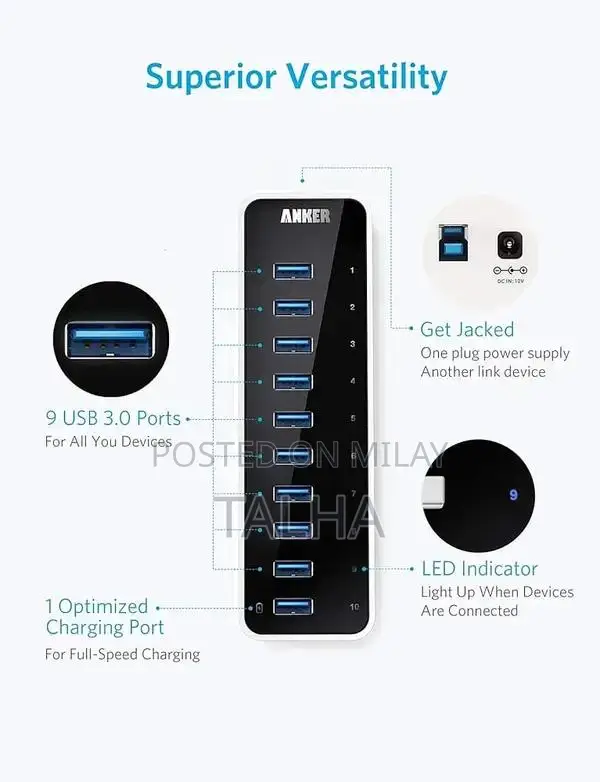 10-Port USB 3.0 High-Speed Data Transfer Hub
