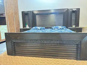 Photo - King Size Bed Frame with LED Nightstands - Modern Bedroom Set