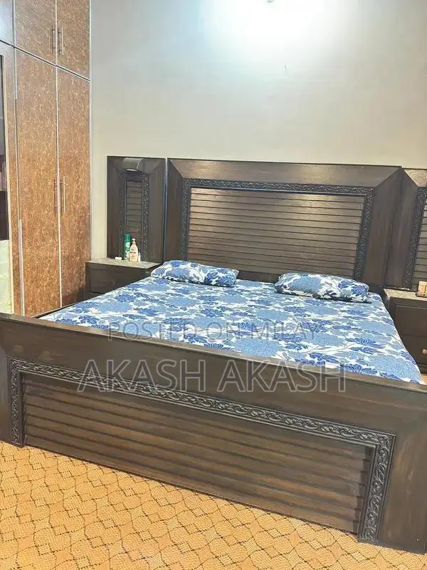 King Size Bed Frame with LED Nightstands - Modern Bedroom Set