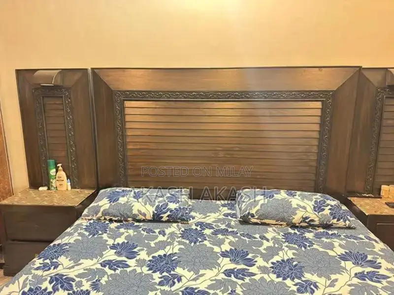 King Size Bed Frame with LED Nightstands - Modern Bedroom Set