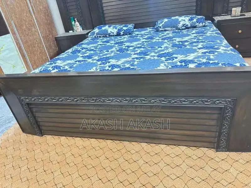 King Size Bed Frame with LED Nightstands - Modern Bedroom Set