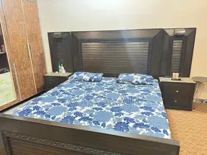 King Size Bed Frame with LED Nightstands - Modern Bedroom Set