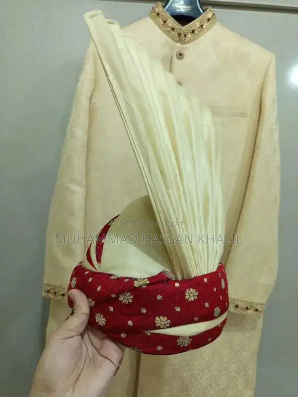 Elegant Branded Dulha Wedding Sherwani Set with Kulla and Traditional