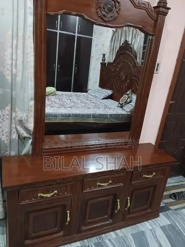 Wooden Double Bed with Side Tables and Dressing Table