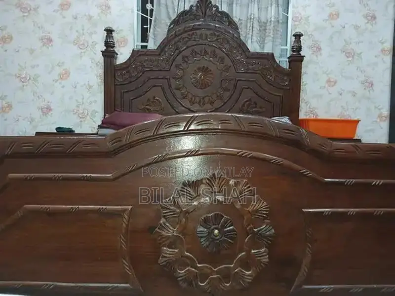 Wooden Double Bed with Side Tables and Dressing Table