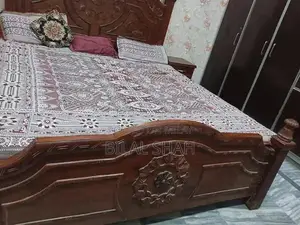 Wooden Double Bed with Side Tables and Dressing Table