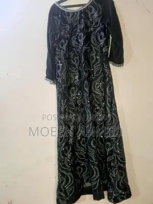 Women's Black Sequin Embroidered Maxi Dress with Silk Inner Lining