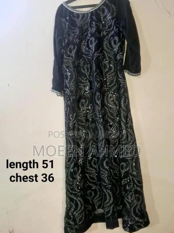 Women's Black Sequin Embroidered Maxi Dress with Silk Inner Lining