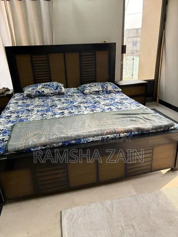 Solid Wood Bedroom Set with Bed Frame, Mattress, and Stools