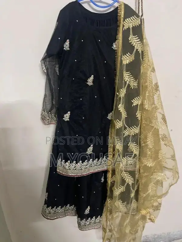 Women's Black Embroidered Garara Shalwar Kameez Suit with Dupatta