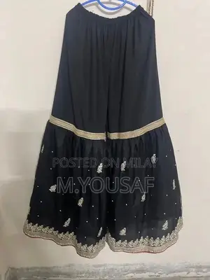 Women's Black Embroidered Garara Shalwar Kameez Suit with Dupatta