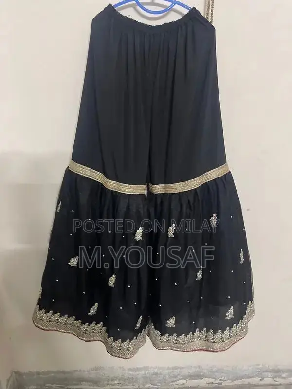 Women's Black Embroidered Garara Shalwar Kameez Suit with Dupatta