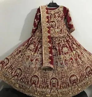 Mehroon Net Bridal Lehenga with Matching Jewelry Set