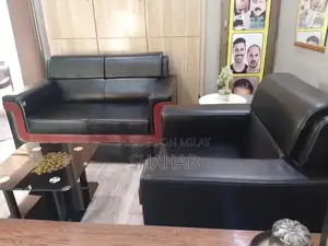 Photo - 3 Seater Sofa with Leather Visitor Chairs and TV Console