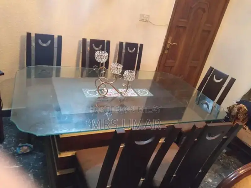 Solid Wood 6 Seater Dining Table with 12mm Glass Top
