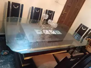 Solid Wood 6 Seater Dining Table with 12mm Glass Top