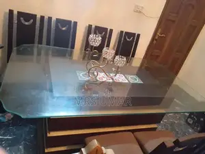 Solid Wood 6 Seater Dining Table with 12mm Glass Top