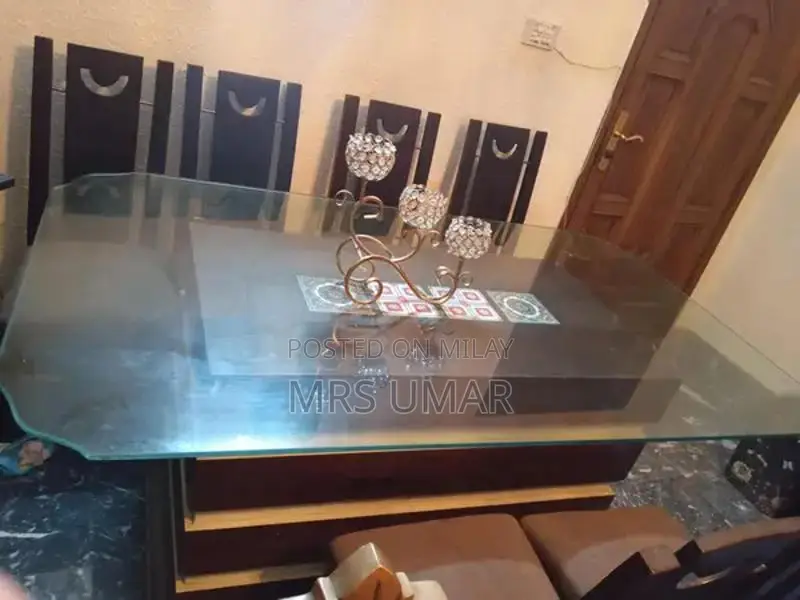 Solid Wood 6 Seater Dining Table with 12mm Glass Top