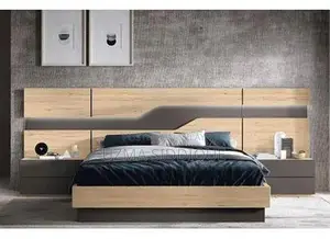 Photo - Modern King Size Bed with Geometric Headboard and Side Tables