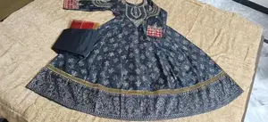 Elegant Black Silk Maxi with Matching Trouser and Net Dupatta