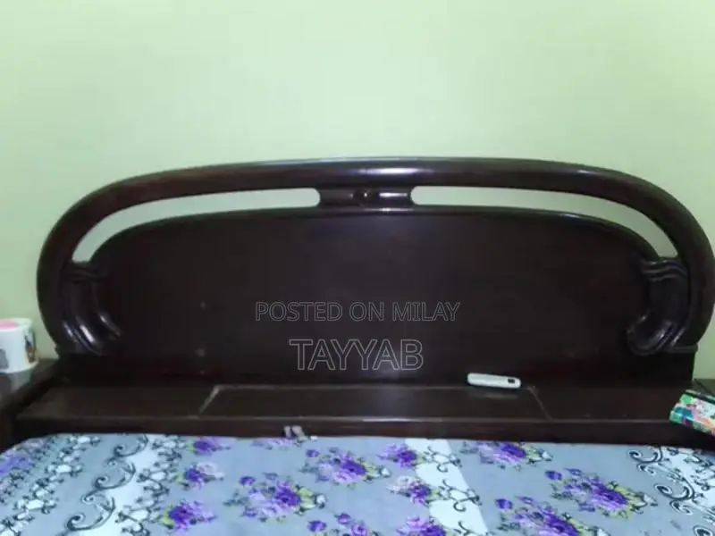 Brown Wooden Bed Frame with Side Tables