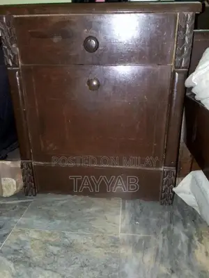 Brown Wooden Bed Frame with Side Tables