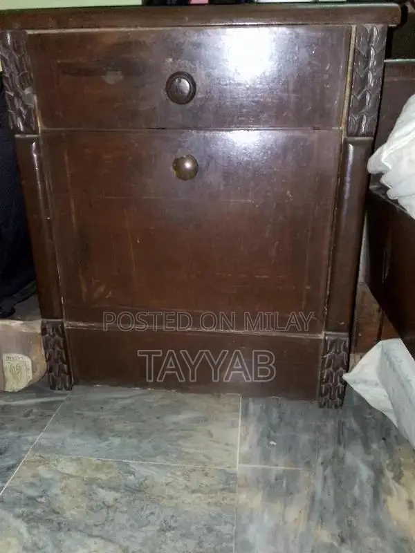 Brown Wooden Bed Frame with Side Tables