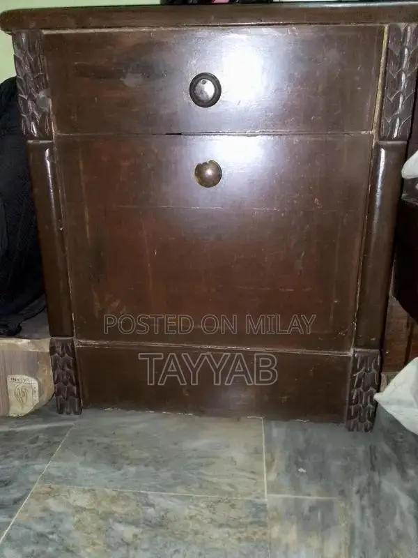 Brown Wooden Bed Frame with Side Tables