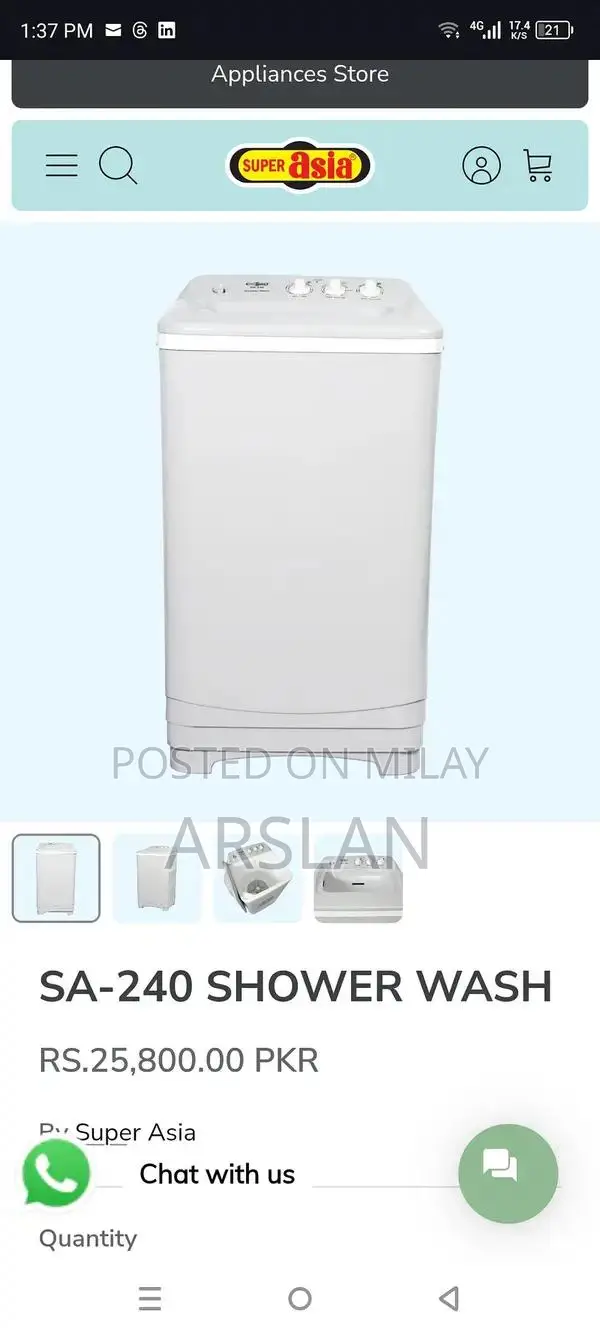 Super Asia SA240 Wash Machine and Deep Freezer Combo