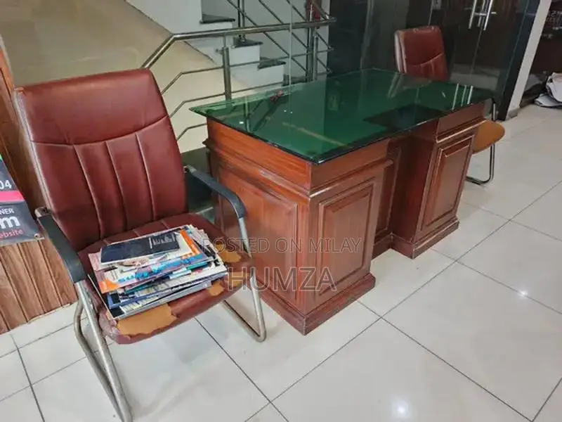 Office Furniture Set with Tables, Chairs, Glass Cabins, and Extras