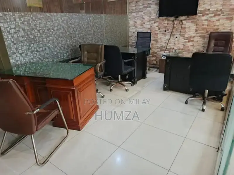 Office Furniture Set with Tables, Chairs, Glass Cabins, and Extras