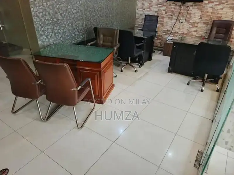 Office Furniture Set with Tables, Chairs, Glass Cabins, and Extras